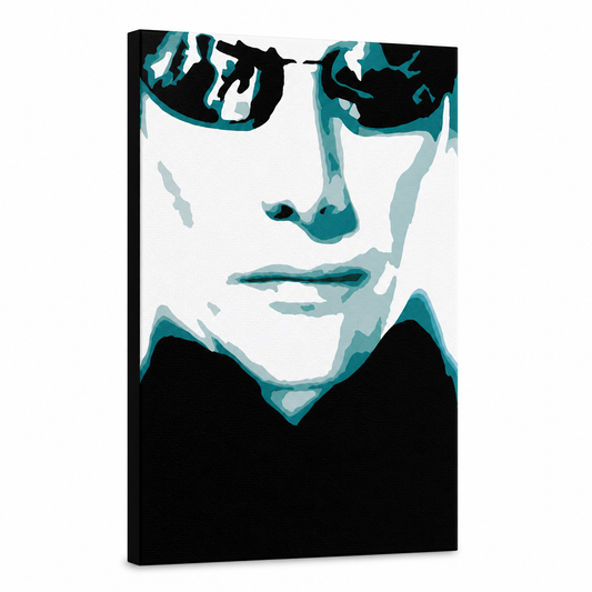 Ръчно рисувана POP Art живопис MATRIX 1 парче мат – 3D визуализация на ръчно рисувано платно на бял фон. Доминиращи цветове: черно, синьо, бяло.