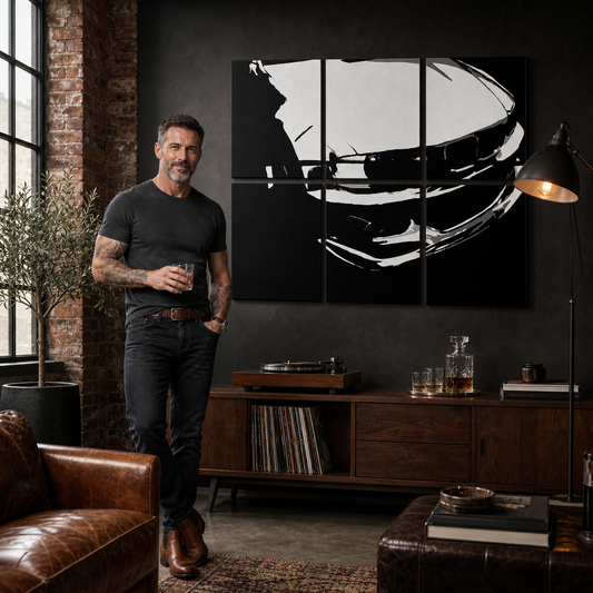 Ръчно рисувано POP Art изображение на BMW M3 3 броя bmw – картина в модерен мъжки интериор, lifestyle визуализация. Доминиращи цветове: черно, бяло.