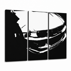 Ръчно рисувано POP Art изображение на BMW M3 3 броя bmw – 3D визуализация на ръчно рисувано платно на бял фон. Доминиращи цветове: черно, бяло.