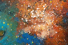 Ръчно рисувана картина на платно с мотив ZEM, карта на света, галактика, звезди, карта в синьо-оранжево нюанси, подходяща за офис | Рисувана картина за стена ZEM – продукт, изглед 5