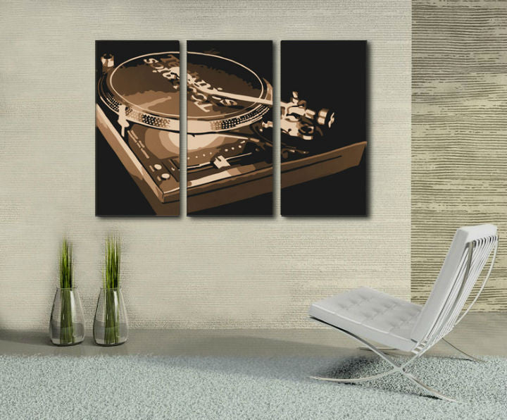 Ръчно рисувана картина на платно с мотив DJ в кафяво нюанси, носталгична атмосфера, музикална история | Ръчно рисувана POP Art картина DJ – основна