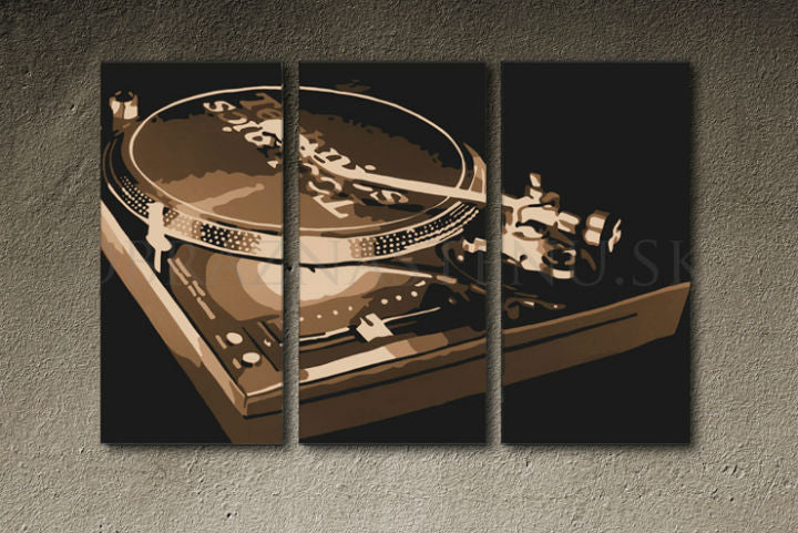 Ръчно рисувана картина на платно с мотив DJ в кафяво нюанси, носталгична атмосфера, музикална история | Ръчно рисувана POP Art картина DJ – продукт