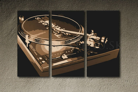 Ръчно рисувана картина на платно с мотив DJ в кафяво нюанси, носталгична атмосфера, музикална история | Ръчно рисувана POP Art картина DJ – продукт