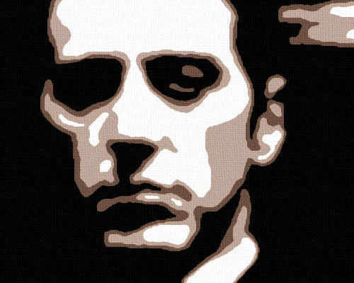 Ръчно рисувана картина на платно с мотив GODFATHER в черно-бяло нюанси, драматична атмосфера, минимализъм | Ръчно рисувана POP Art картина GODFATHER – продукт, изглед 2