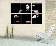 Ръчно рисувана картина на платно с мотив GODFATHER в черно-бяло нюанси, драматична атмосфера, минимализъм | Ръчно рисувана POP Art картина GODFATHER – основна