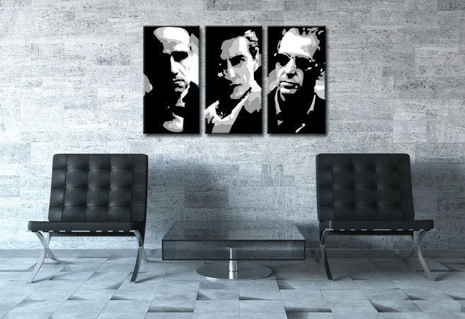 Ръчно рисувана картина на платно с мотив GODFATHER в черно-бяло нюанси, драматична атмосфера, минимализъм | Ръчно рисувана POP Art картина GODFATHER – основна [YOBPPGOD2-120X80-24H]