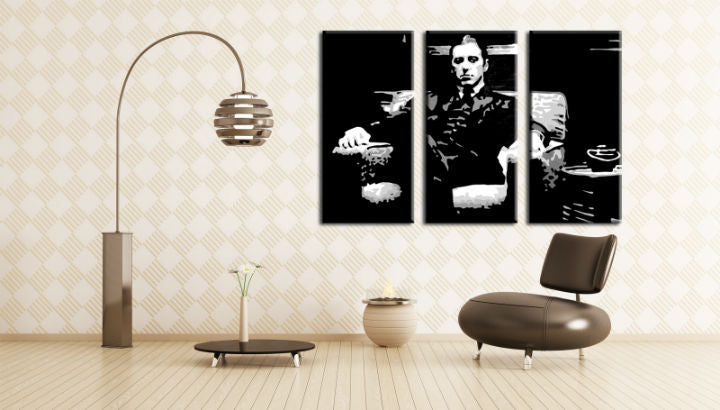 Ръчно рисувана картина на платно с мотив GODFATHER, чаша кафе в черно-бяло нюанси, сила и мощ и филмов свят | Ръчно рисувана POP Art картина GODFATHER – основна