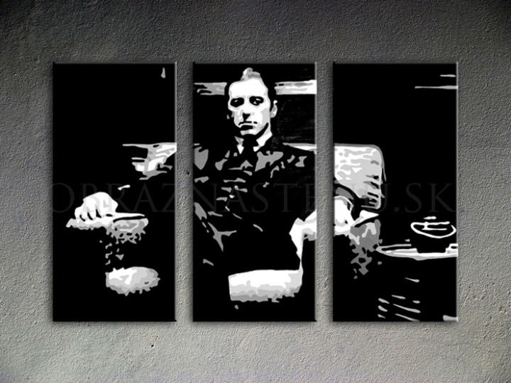 Ръчно рисувана картина на платно с мотив GODFATHER, чаша кафе в черно-бяло нюанси, сила и мощ и филмов свят | Ръчно рисувана POP Art картина GODFATHER – продукт