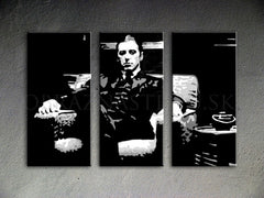 Ръчно рисувана картина на платно с мотив GODFATHER, чаша кафе в черно-бяло нюанси, сила и мощ и филмов свят | Ръчно рисувана POP Art картина GODFATHER – продукт