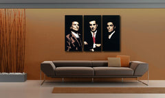 Поп арт картина на платно с мотив Goodfellas в бяло-кафяво нюанси окачена в интериор на хол, иконография | Ръчно рисувана POP Art картина Goodfellas – интериор