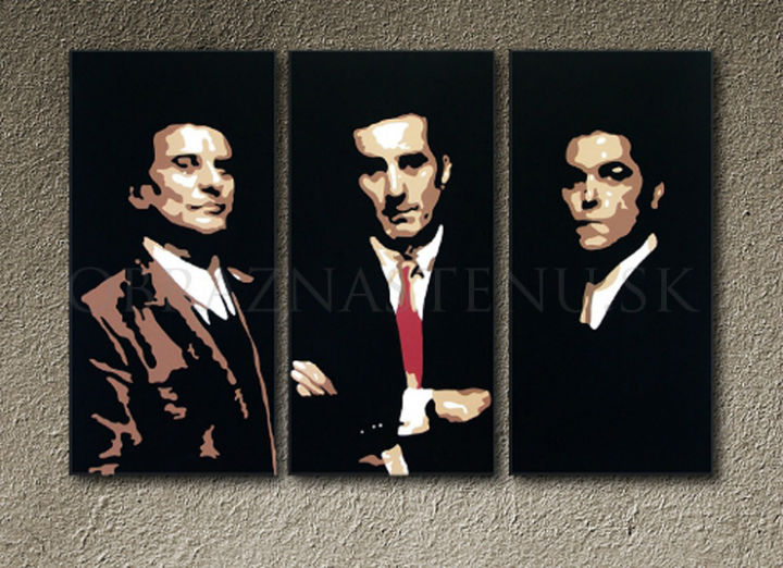 Ръчно рисувана картина на платно с мотив Goodfellas в черно-бяло нюанси, сила и мощ и филмов свят | Ръчно рисувана POP Art картина Goodfellas – продукт