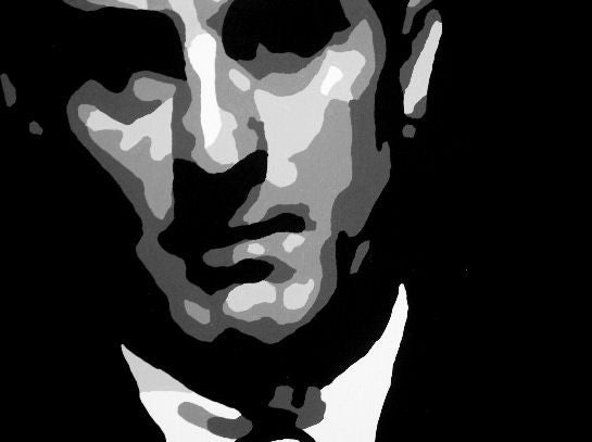 Ръчно рисувана картина на платно с мотив Goodfellas, мъж в костюм в черно-бяло нюанси, драматична атмосфера, тайна | Ръчно рисувана POP Art картина Goodfellas – продукт, изглед 2