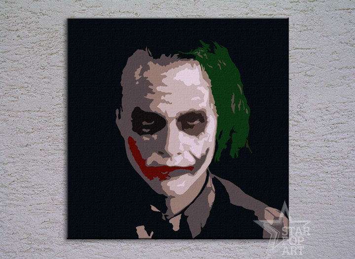 Ръчно рисувана картина на платно с мотив JOKER в черно нюанси, филмов свят | Ръчно рисувана POP Art картина JOKER – продукт