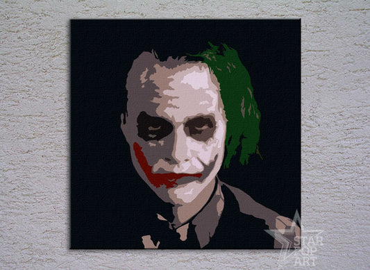 Ръчно рисувана картина на платно с мотив JOKER в черно нюанси, филмов свят | Ръчно рисувана POP Art картина JOKER – продукт