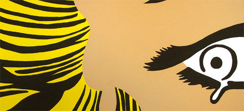 Ръчно рисувана картина на платно с мотив LICHTENSTEIN, коса в жълто-черно нюанси, меланхолична атмосфера, поп култура | Ръчно рисувана POP Art картина LICHTENSTEIN – продукт, изглед 2