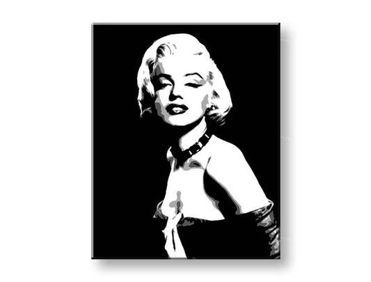 Ръчно рисувана картина на платно с мотив Marilyn Monroe в черно-бяло нюанси, драматична атмосфера, слава и иконография | Ръчно рисувана POP Art картина Marilyn Monroe – основна
