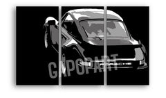 Ръчно рисувана картина на платно с мотив PORSCHE 911 в черно-сиво нюанси, луксозно впечатление | Ръчно рисувана POP Art картина PORSCHE 911 – основна