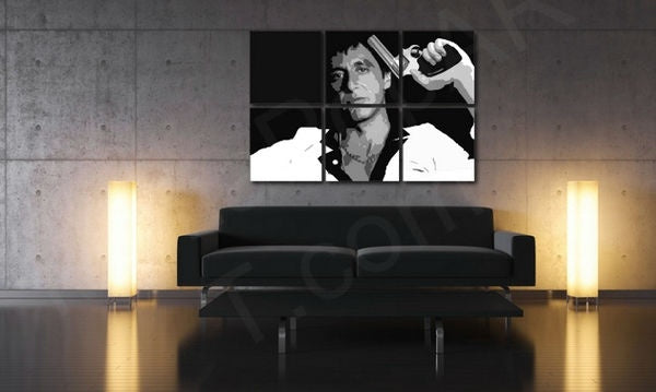 Поп арт картина с мотив Scarface - AL PACINO, природа в бяло-черно нюанси | Ръчно рисувана POP Art картина Scarface - AL PACINO, филмов свят и градски живот – преглед