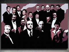 Поп арт картина на платно с мотив The MAFIA Family, автомобил в бяло-черно нюанси, драматична атмосфера, семейство и сила и мощ, подходяща за хол – основна [YOBPPFAMILY2]