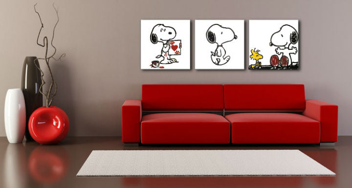 Ръчно рисувана картина на платно с мотив SNOOPY, сърце в бяло-черно нюанси, игрива атмосфера, любов и носталгия | Ръчно рисувана POP Art картина SNOOPY – основна
