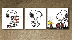 Ръчно рисувана картина на платно с мотив SNOOPY, сърце в бяло-черно нюанси, игрива атмосфера, любов и носталгия | Ръчно рисувана POP Art картина SNOOPY – продукт