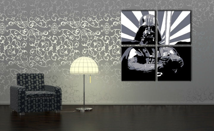 Ръчно рисувана картина на платно в черно-бяло нюанси | Ru��ne рисуван POP Art картина STAR WARS, поп култура и иконография – преглед