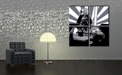 Ръчно рисувана картина на платно в черно-бяло нюанси | Ru��ne рисуван POP Art картина STAR WARS, поп култура и иконография – преглед