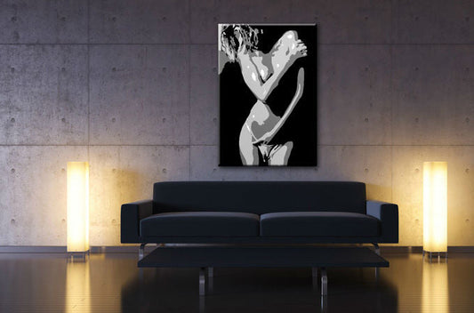 Ръчно рисувана POP Art картина Nude Woman - картина на платно окачена в интериор на модерен хол, елегантна стенна декорация, качествен печат върху платн��