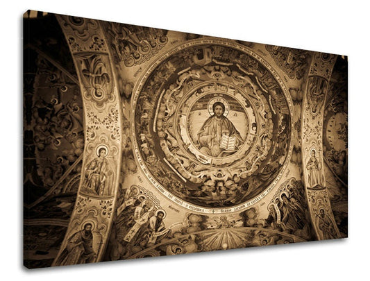 Класическа картина на платно с мотив ангел, вдъхновяващ мотив, религиозен мотив в кафяво нюанси, подходяща за работен кабинет | Картина за стена ИНСПИРАЦИЯ – основна