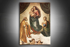 Ренесансова картина на платно с мотив Sixtínská Madona – Raffaello Santi, klasické dielo, náboženské umenie в зелено-златно нюанси | Картина на платно Sixtínská Madona – Raffaello Santi – основна