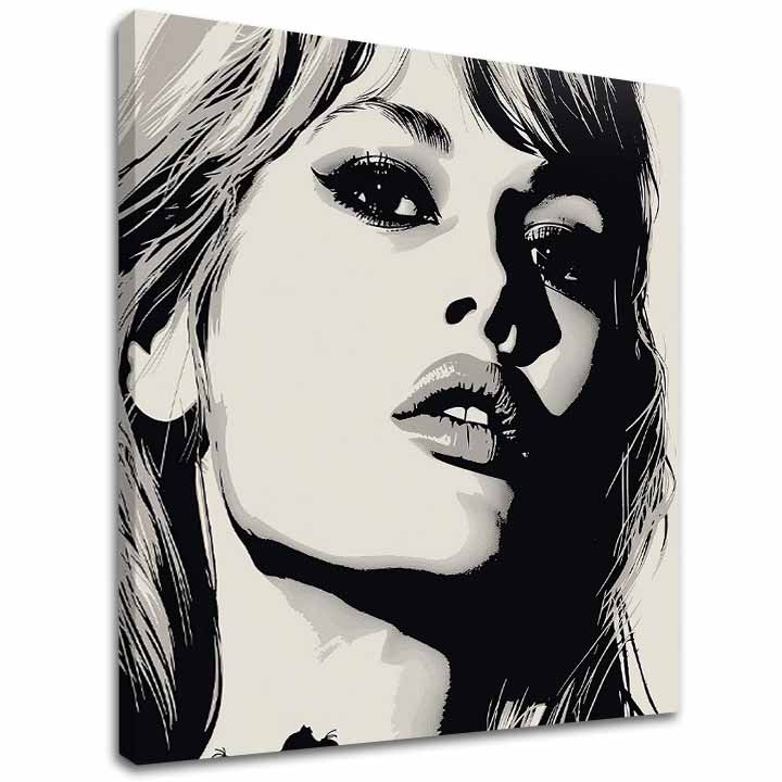 Модерна картина на платно с мотив Brigitte Bardot - Елегантност 60. rokov, коса в бяло-черно нюанси, драматична атмосфера | Картина Brigitte Bardot - Елегантност 60. rokov – основна