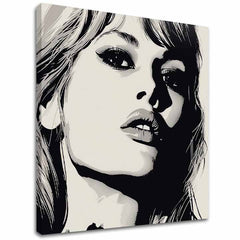 Модерна картина на платно с мотив Brigitte Bardot - Елегантност 60. rokov, коса в бяло-черно нюанси, драматична атмосфера | Картина Brigitte Bardot - Елегантност 60. rokov – основна