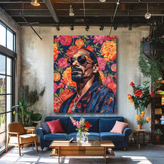 Модерна картина на платно с мотив Snoop Dogg - Ikona rapovej scény, цветя в оранжево нюанси | Картина Snoop Dogg - Ikona rapovej scény – продукт, изглед 2