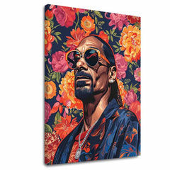 Модерна картина на платно с мотив Snoop Dogg - Ikona rapovej scény, цветя в оранжево нюанси | Картина Snoop Dogg - Ikona rapovej scény – основна