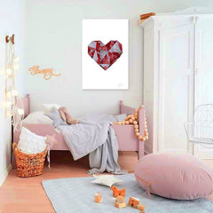 Индустриална картина с мотив Love under Construction, сърце, детски мотив в бяло-червено нюанси | Картина за стена Love under Construction – преглед