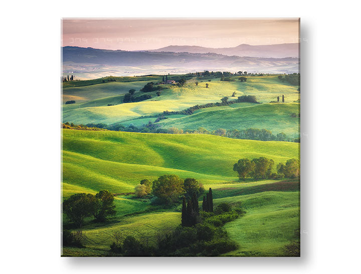 Класическа картина на платно с мотив ЛИВАДА, пейзаж, природа в зелено нюанси, спокойна атмосфера, природа и спокойствие и баланс, подходяща за хол – основна [XOBKR049E12]