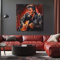 Картина Елвис Пресли над червен диван във всекидневна – част от комплект Rock Legends