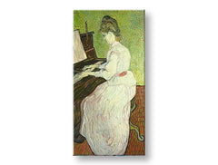 Винтидж картина на платно с мотив Vincent van Gogh - Marguerite Gachet pri klavíri, klavír, музикален мотив, природа в бяло-кафяво нюанси – продукт