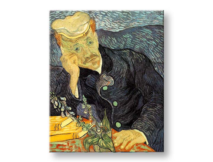 Винтидж картина на платно с мотив Vincent van Gogh - Portrét dr. Gacheta, цветя, природа в синьо-зелено нюанси, контемплативна атмосфера, подходяща за работен кабинет – продукт, изглед 2