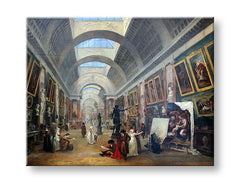 Винтидж картина на платно с мотив Hubert Robert - Projekt Grande Galerie du Louvre, карта в кафяво-синьо нюанси, празнична атмосфера, подходяща за коридор – продукт, изглед 2